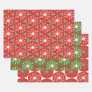 Atomzeitalter Retro-Punkte in Weihnachten Grüne Cr Geschenkpapier Set
