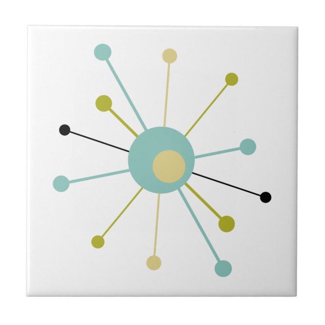 Atomzeitalter Sternexplosion Mitte Jahrhundert Mod Fliese (Vorderseite)