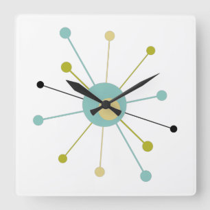 Atomzeitalter Sternexplosion Mitte Jahrhundert Mod Quadratische Wanduhr