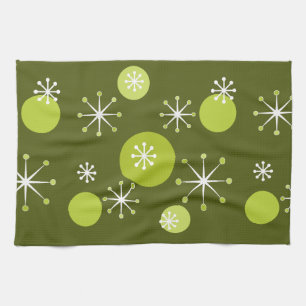 Atomzeitalter Sternexplosionen Olive Green Geschirrtuch