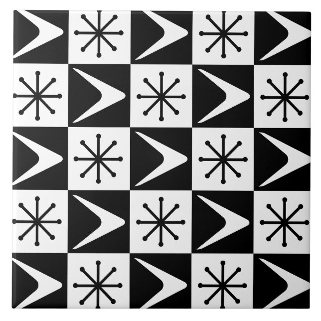 Atomzeitkreuz Schwarz-weiß Fliese (Vorderseite)