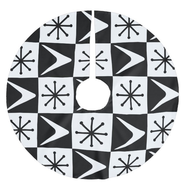 Atomzeitkreuz Schwarz-weiß Polyester Weihnachtsbaumdecke (Vorderseite)
