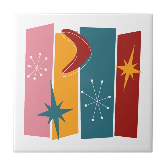 Atomzeitmitte Rechtecke Boomerang Sternexplosion M Fliese (Vorderseite)