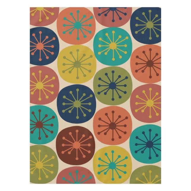Atomzeitpunkte Mitte des Jahrhunderts Retro-Muster Tischdecke (Vorderseite)