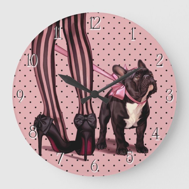 Attachée à mon Bouledogue Français Große Wanduhr (Vorderseite)
