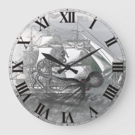 Attack by Giant Octopus Große Wanduhr