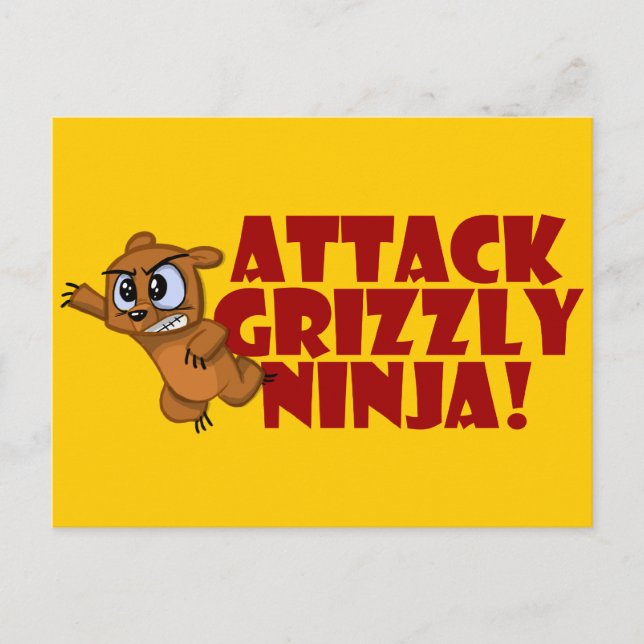 Attack Grizzly Ninja Postkarte (Vorderseite)