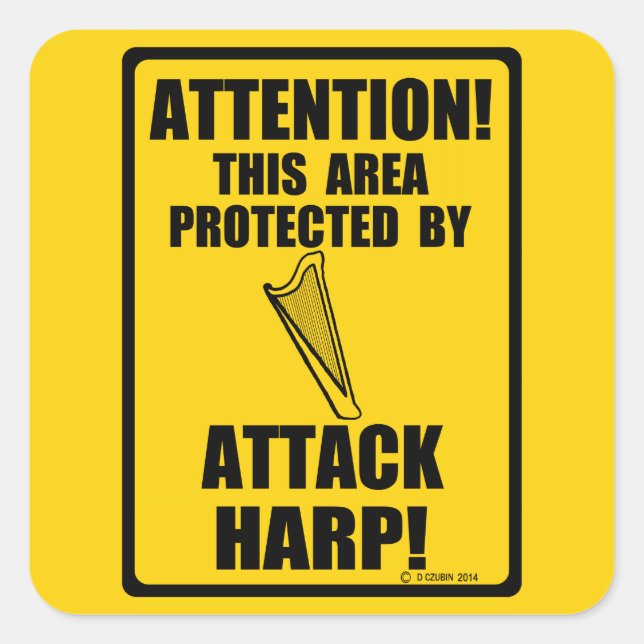 Attacken Harp Quadratischer Aufkleber (Vorderseite)