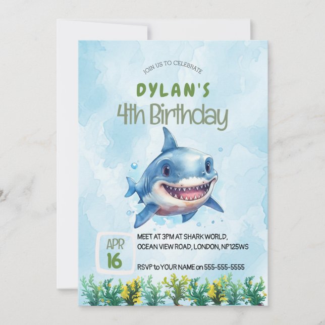 Attaque de requin Ocean Invitation Boys Anniversai (Devant)