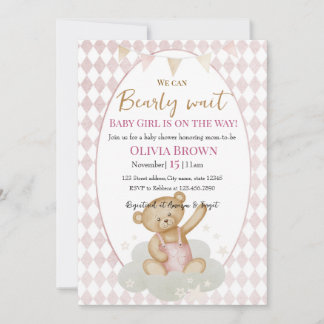 Attendez tôt bébé fille douche Invitation rose Ted