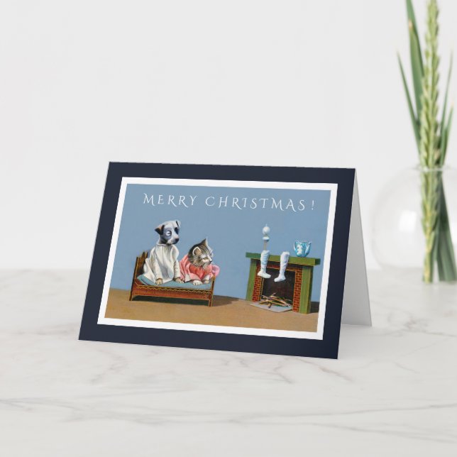 Attente de chaton et de chiot la carte de Noël de (Devant)