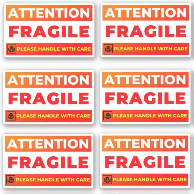 Attention Fragile Shipping Stickers (Vinyl Labels) Aufkleber (Vorderseite)