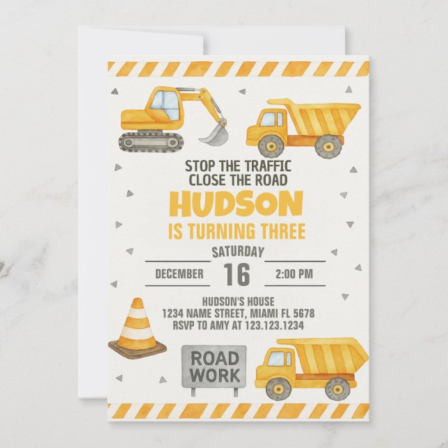 Attention ! Invitation d'anniversaire de construct (Devant)