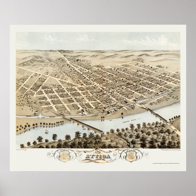 Attica, IN Panorama Karte - 1869 Poster (Vorne)