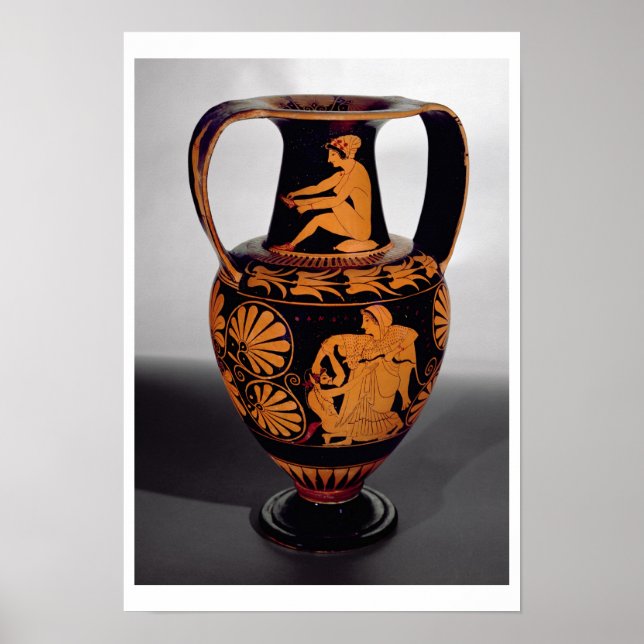 Attische rote Figur-Amphora, die einen Satyr-Strug Poster (Vorne)