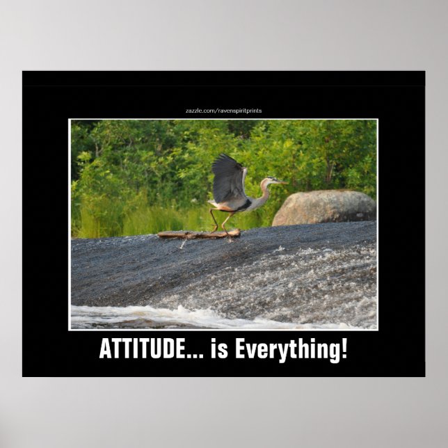 ATTITUDE IST ALLES, WAS Great Blue Heron & Falls Poster (Vorne)