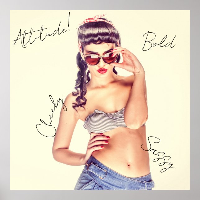Attitude! Retro-Modell in Kurzform und Bikini top. Poster (Vorne)