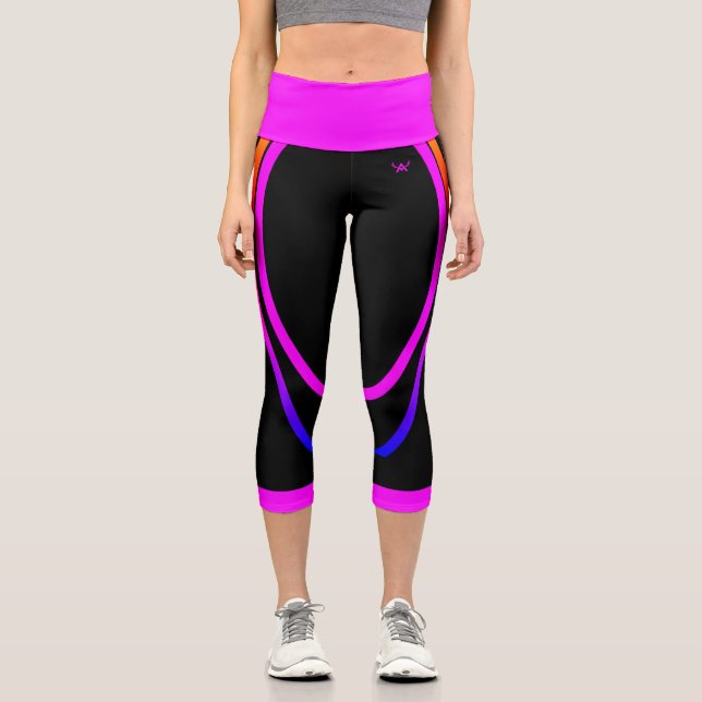 Attoni rosa Seitenstreifen Jet Black High Waisted Capri Leggings (Vorderseite)