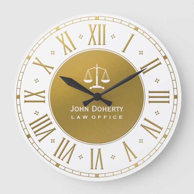 Attorney At Law | Elegant Gold & White Große Wanduhr (Vorderseite)
