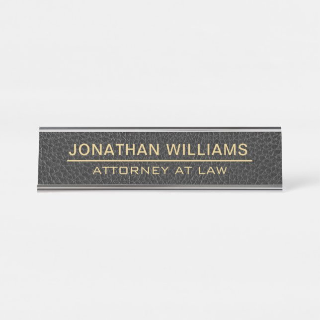 Attorney Faux Leather Custom Name Black  Schreibtischnamensplakette (Vorderseite )