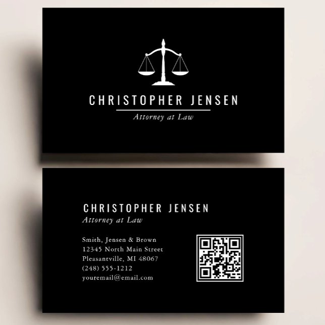 Attorney QR Code Black and White Scales Simple Visitenkarte (Von Creator hochgeladen)