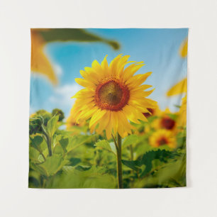 Attractive field with bright yellow sunflowers clo wandteppich
