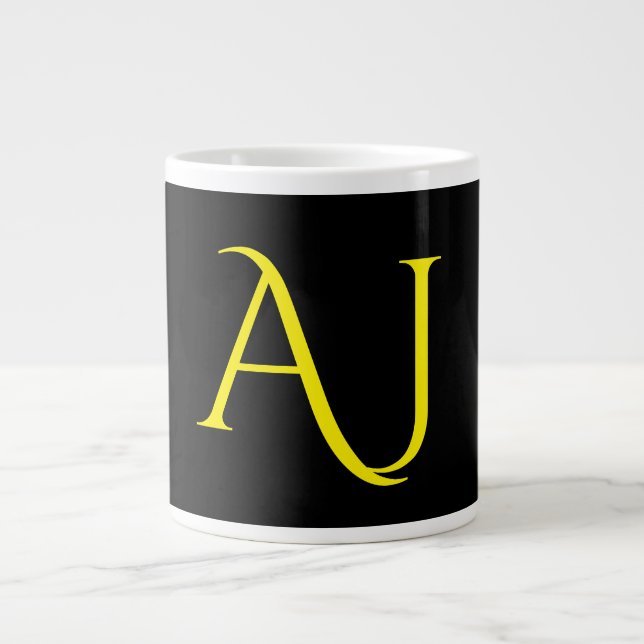 Attractive Monogram Yellow Black Modern Minimalist Jumbo-Tasse (Vorderseite)