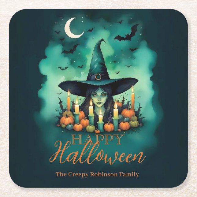  Attractive & Mystical Halloween Witch Conjures Rechteckiger Pappuntersetzer (Vorderseite)
