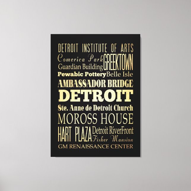 Attraktionen & Berühmte Orte Detroits, Michigan Leinwanddruck (Vorderseite)