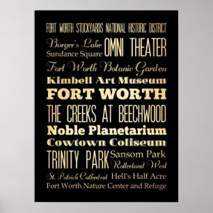 Attraktionen & berühmte Orte von Fort Worth, Texas Poster