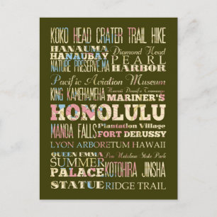 Attraktionen & berühmte Orte von Honolulu, Hawaii. Postkarte