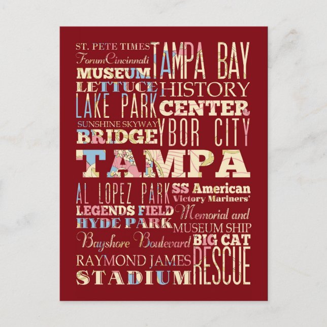 Attraktionen & berühmte Orte von Tampa, Florida. Postkarte (Vorderseite)