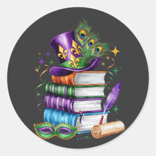 Attraktiv Mardi Gras Mix Librarian Kostüm Festiv Runder Aufkleber