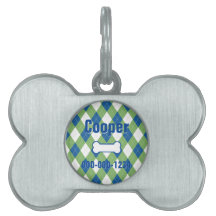 Attraktive Blue Green Raute Gerahmt Pet ID Tag
