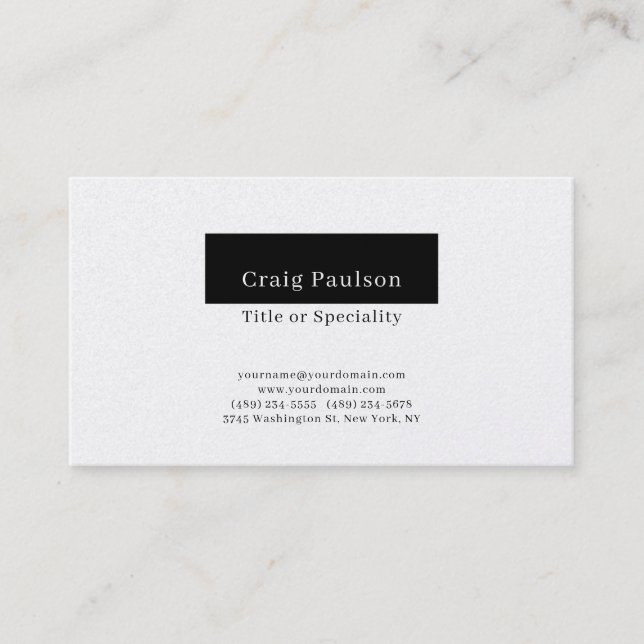 Attraktive, einfache Schwarz-weiße Premium Pearl Visitenkarte (Vorderseite)