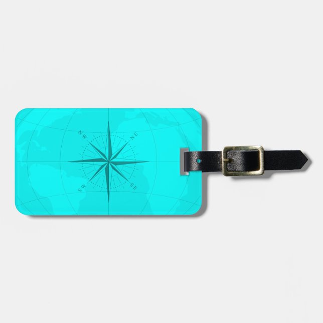 Attraktive helle aquamarine Weltkarte mit Gepäckanhänger (Vorderseite horizontal)