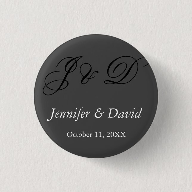 Attraktive Kalligrafie-Schrift-Monogramm-Hochzeit Button (Vorderseite)