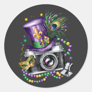 Attraktive Mardi Gras Mix Fotograf Kostümfes Runder Aufkleber