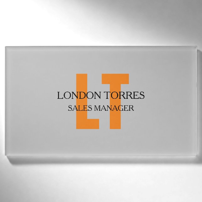 Attraktive Mit Monogramm Grau Schlicht Namenschild (Vorderseite)