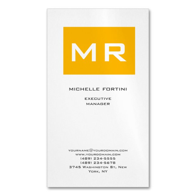 Attraktive Monogram gelb weiß Moderne Minimalistis Magnetische Visitenkarte (Vorderseite Vertikal)