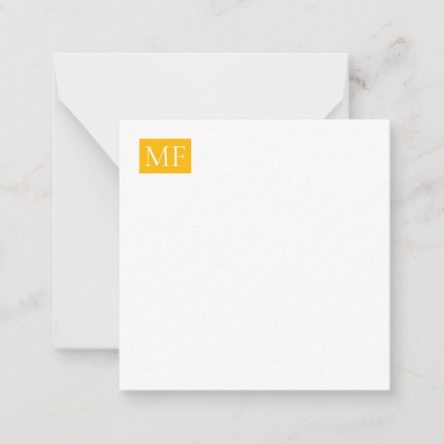Attraktive Monogram gelb weiß Moderne Minimalistis Mitteilungskarte (Vorderseite)