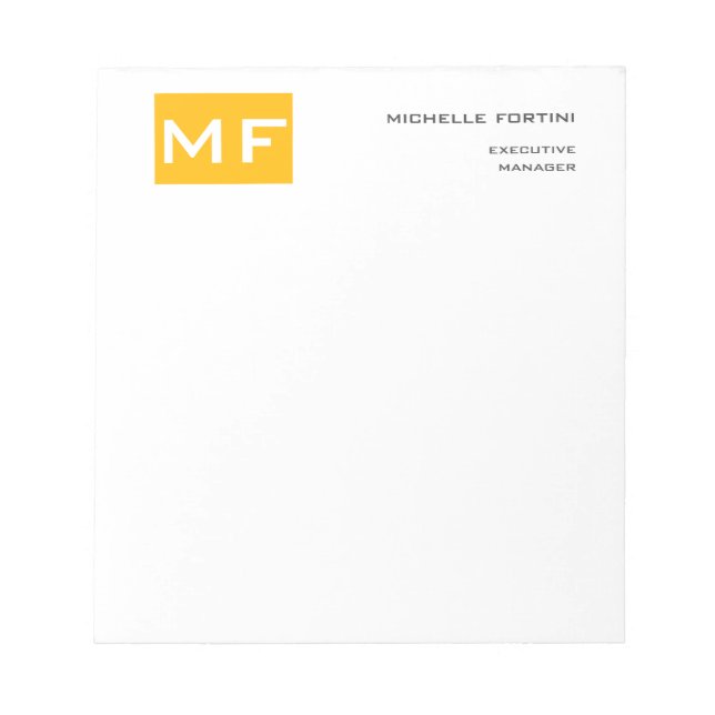 Attraktive Monogram gelb weiß Moderne Minimalistis Notizblock (Vorderseite)