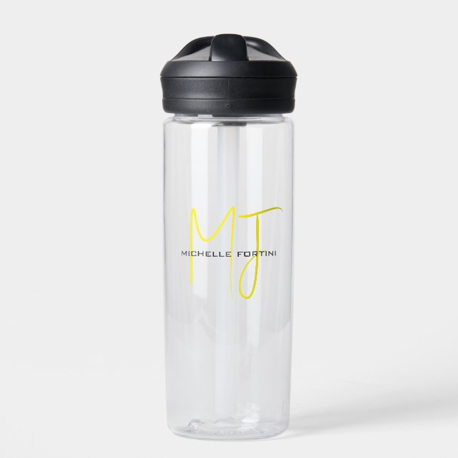 Attraktive Monogram gelb weiß Moderne Minimalistis Trinkflasche (Vorderseite)