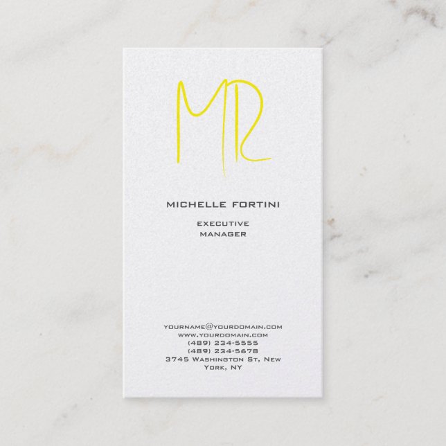 Attraktive Monogram gelb weiß Moderne Minimalistis Visitenkarte (Vorderseite)