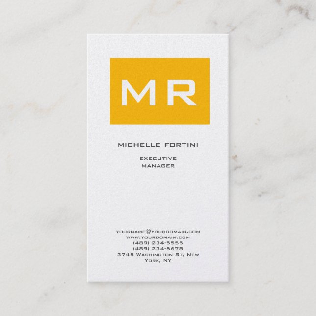 Attraktive Monogram gelb weiß Moderne Minimalistis Visitenkarte (Vorderseite)