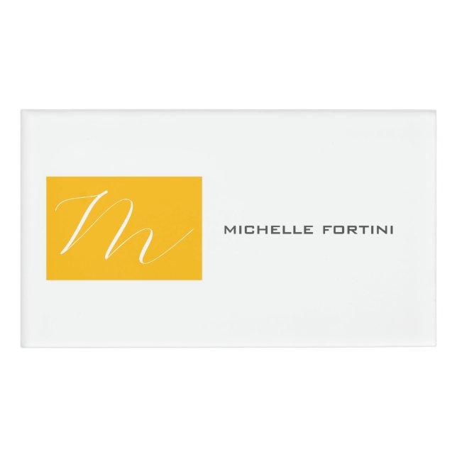 Attraktive Monogram gelb weiß Moderne Schlicht Namenschild (Vorderseite)