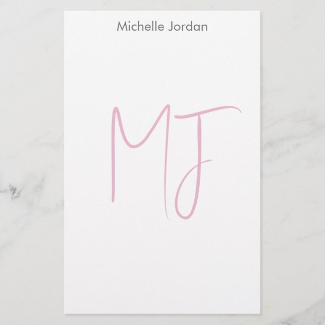 Attraktive Monogram Pink White Modern Minimalistis Briefpapier (Vorderseite)
