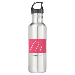 Attraktive Monogram Pink White Modern Schlicht Edelstahlflasche