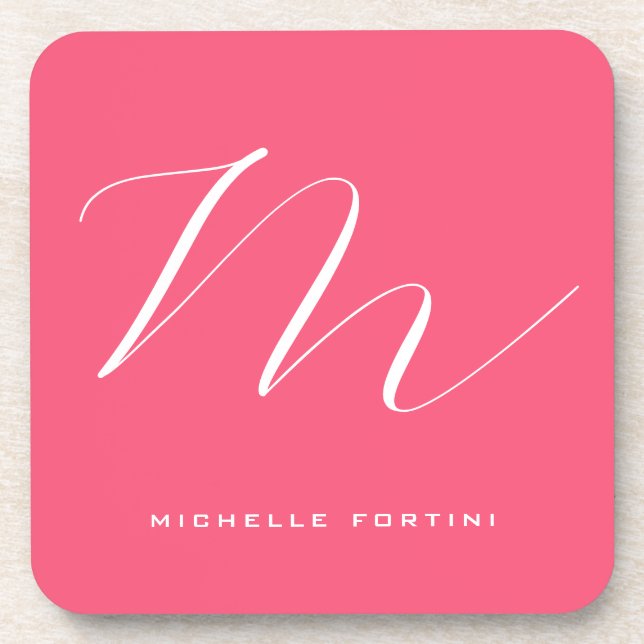 Attraktive Monogram Pink White Modern Schlicht Getränkeuntersetzer (Vorderseite)