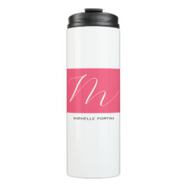 Attraktive Monogram Pink White Modern Schlicht Thermosbecher